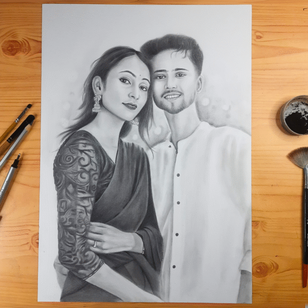 Couple Pencil Sketch Portrait (2 Faces)