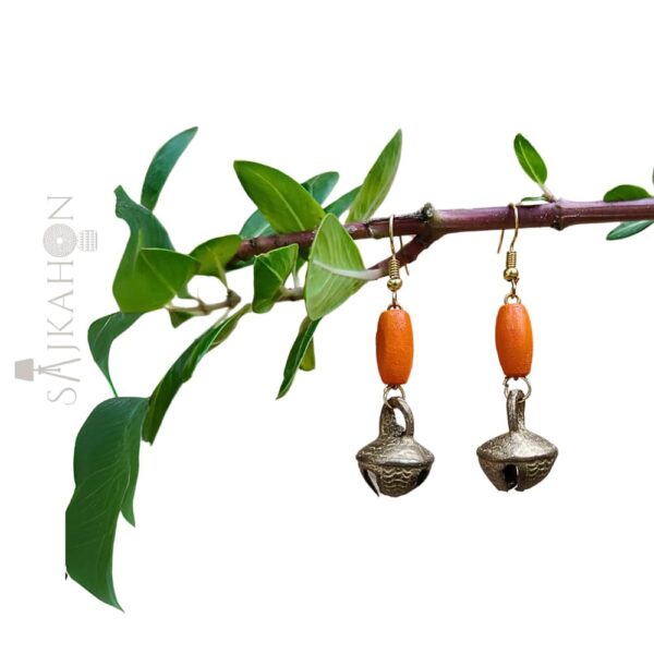 Orange Bead & Ghungroo Handmade Earrings