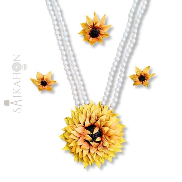 Bold Yellow Chandramallika Clay Jewellery Set with Beads