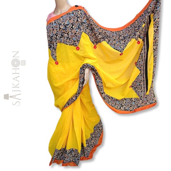 Khadi Cotton Kalamkari Mix & Match Saree (Blouse Piece Included)