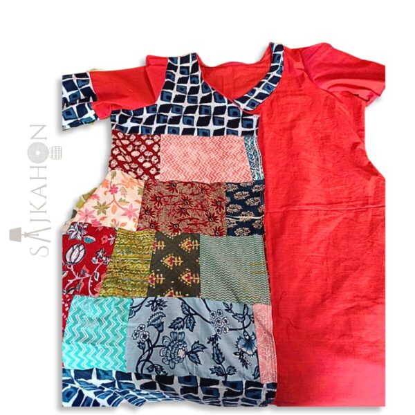 Baul Patchwork Khadi Cotton Kurti with One-Sided Collar