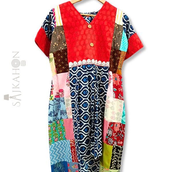 Hakoba Indigo Mix & Match Kurti with Baul Patchwork and Lace Detailing