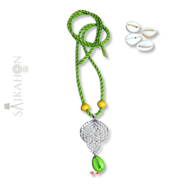 Ethnic Oxidized Necklace with Cowrie & Green Thread Charm