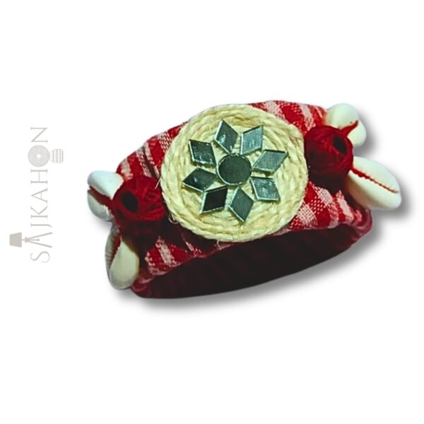 Gamchha Fabric Bracelet with Mirror Work & Cowrie Shells