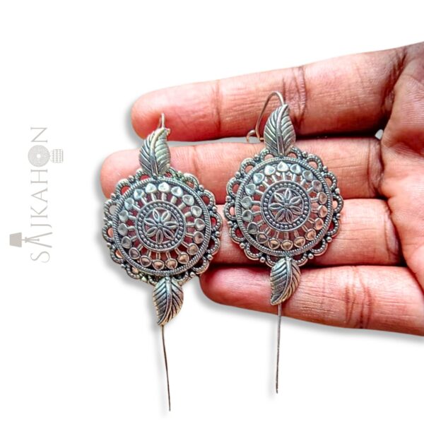 Floral Leaf Oxidized Pin Bugadi Earrings
