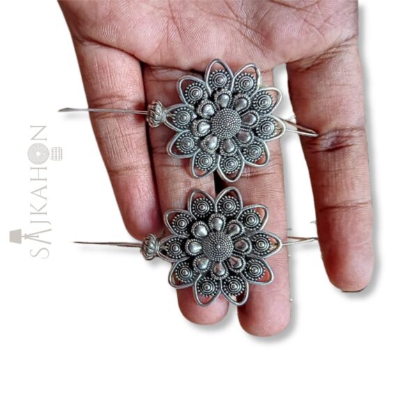 Oxidized Silver Floral Bugadi Earrings