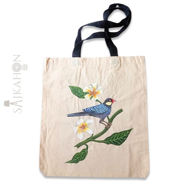 Bloom & Wings – White Canvas Tote with Hand-Painted Art