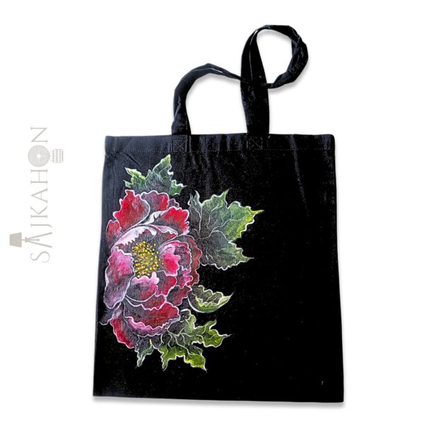 Hand-Painted Floral Black Tote Bag – Elegant & Artistic