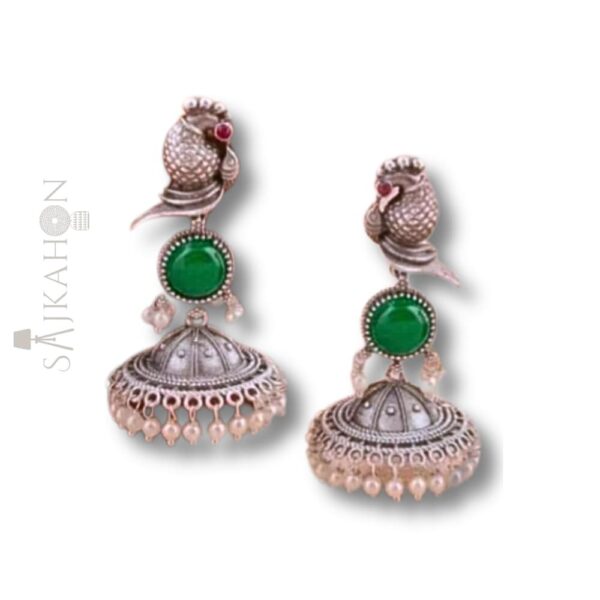 Peacock Charm Oxidized Earrings