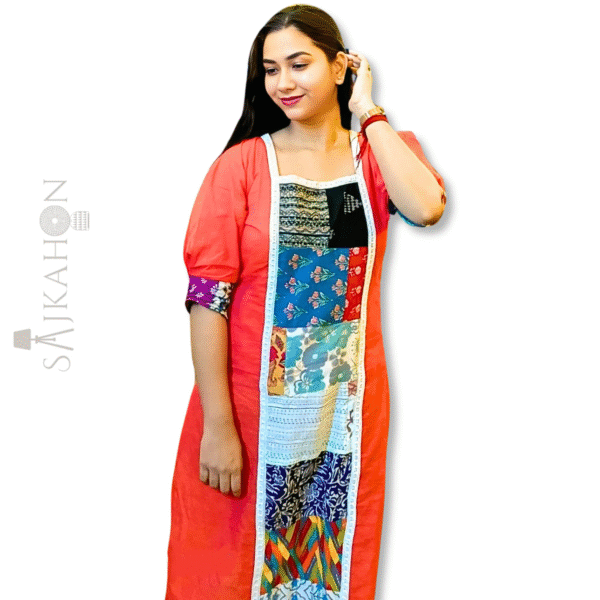 Baul Patchwork Khadi Cotton Kurti with Lace Work