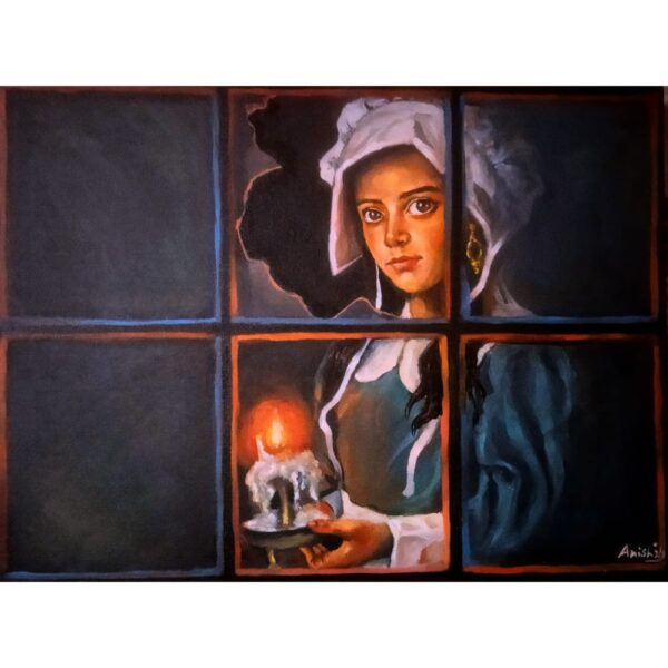 Hand-painted Acrylic 'Lady with the Lamp' Canvas | 12x16 Wall Décor