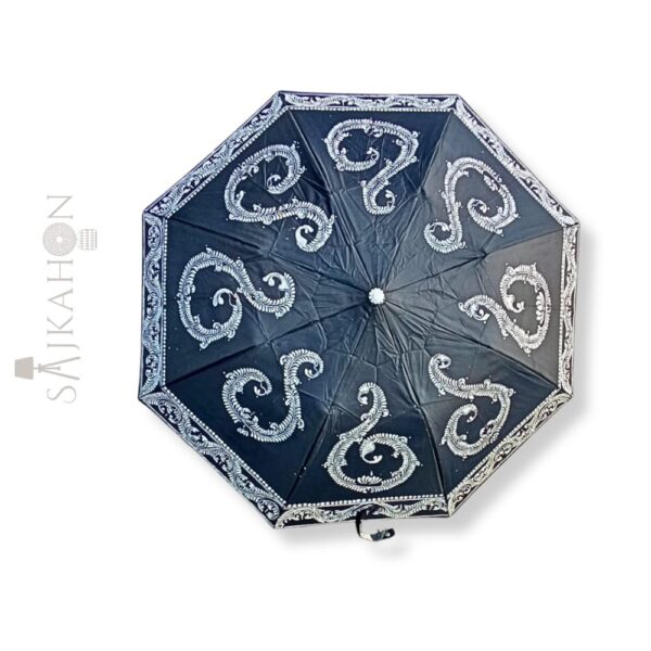 Rain & Ritual – Hand-Painted Alpona Umbrella