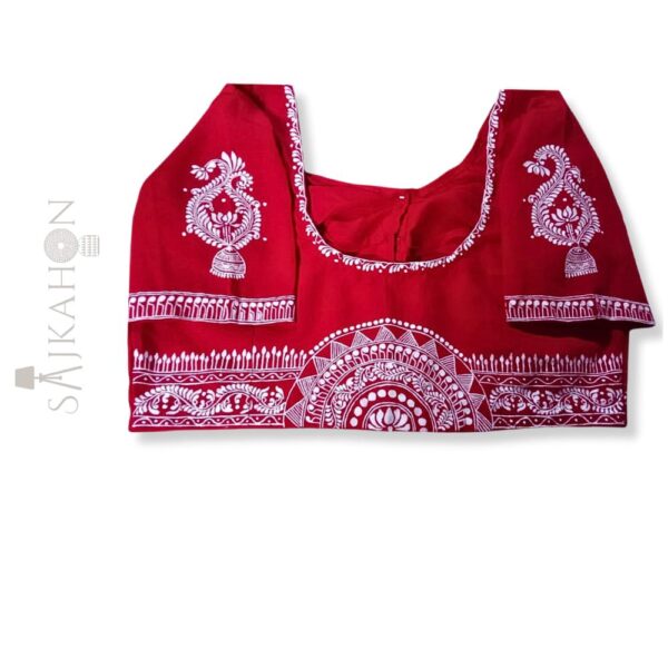 Shwet Rekha – Hand-Painted White Alpona on Red Blouse