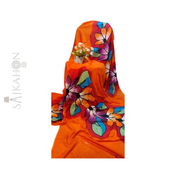Hand Printed Cotton Malmal Saree with Blouse Piece | Pure Cotton