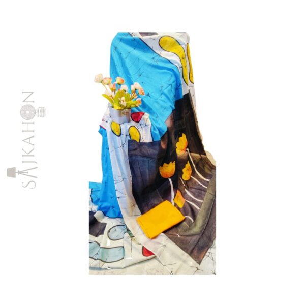 Hand Printed Cotton Malmal Saree with Blouse Piece | Pure Cotton