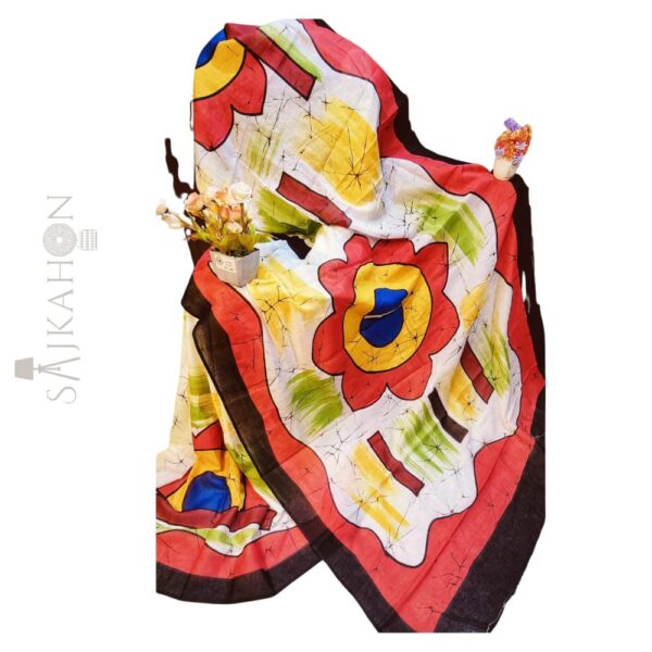 Hand Printed Cotton Malmal Saree with Blouse Piece | Pure Cotton