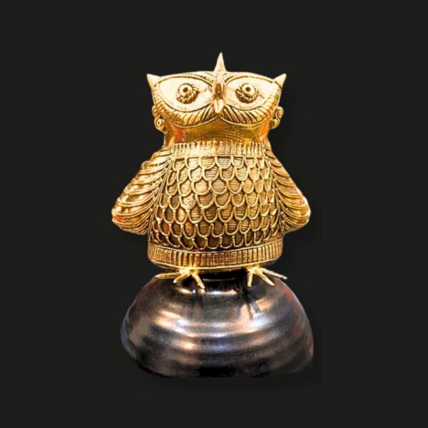 Big Owl Dhokra Showpiece – 5 x 4.5 Inch Handcrafted Brass Art