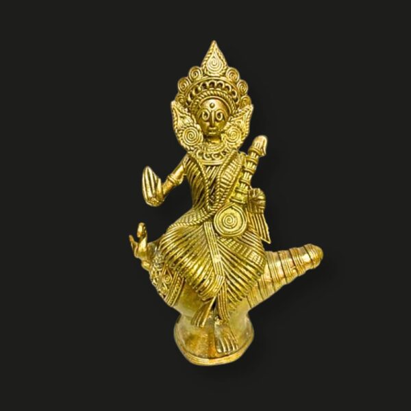 Dhokra Saraswati Idol on Conch (Shankha) – 6 x 4 Inch Brass Art