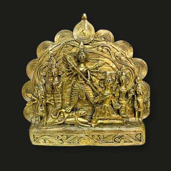 Maa Durga with Family – Dhokra Art Showpiece (6" x 6.5")