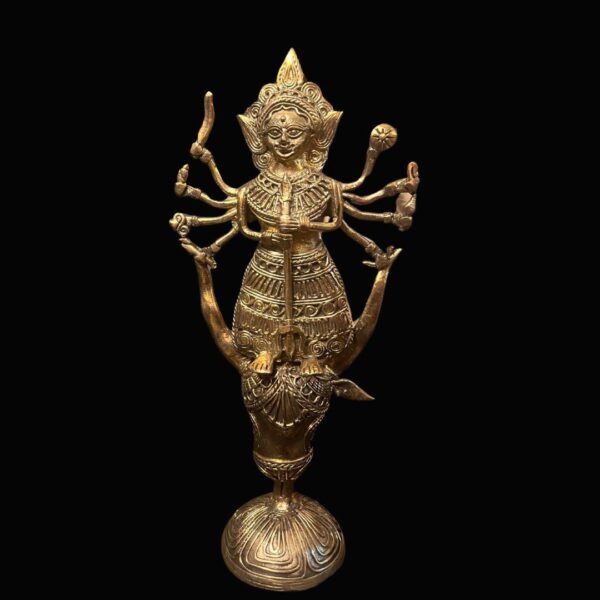Mahishasura Mardini Dhokra Idol – Goddess Durga Slaying the Demon (9.5 x 5.5 Inch)