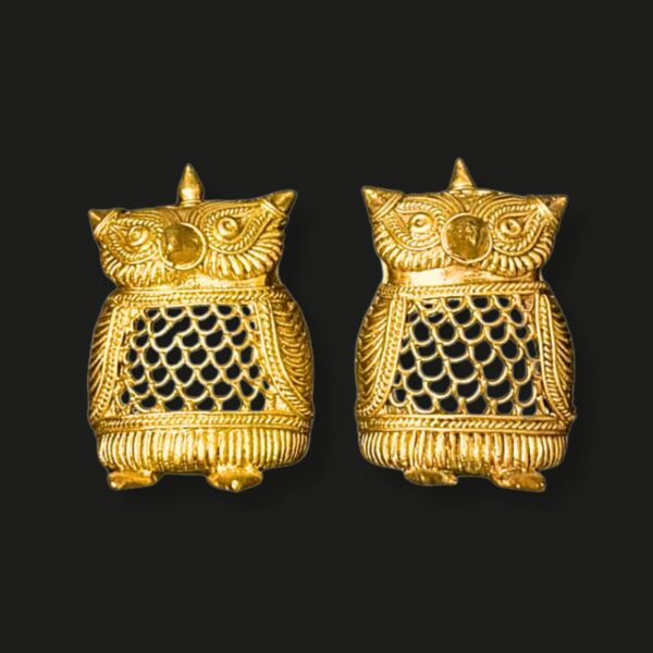 Lokkhi Pecha (Dhokra Owl Pair) – 3 x 2 Inches | Handmade Brass Art