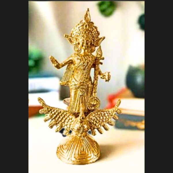 Saraswati on Swan – Dhokra Brass Idol (9 x 6.3 Inch)