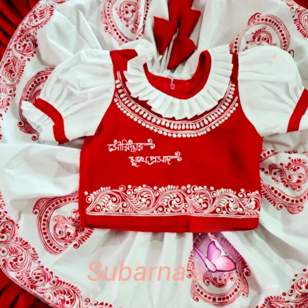 Pure cotton Handpainted Traditional Red & White Dress for Baby Girls – Bengali Ethnic Kidswear