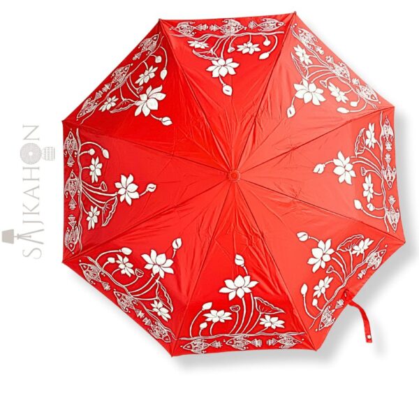 3-Fold Red Umbrella – Handcrafted Alpona Design