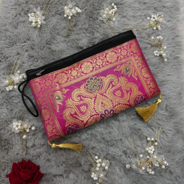 Elegant Banarasi Handmade Wallet – 10x5 inch | 3 Zip Closure | Lightweight & Stylish