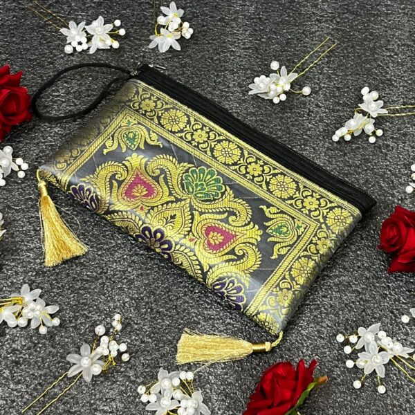 Elegant Banarasi Handmade Wallet – 10x5 inch | 3 Zip Closure | Lightweight & Stylish