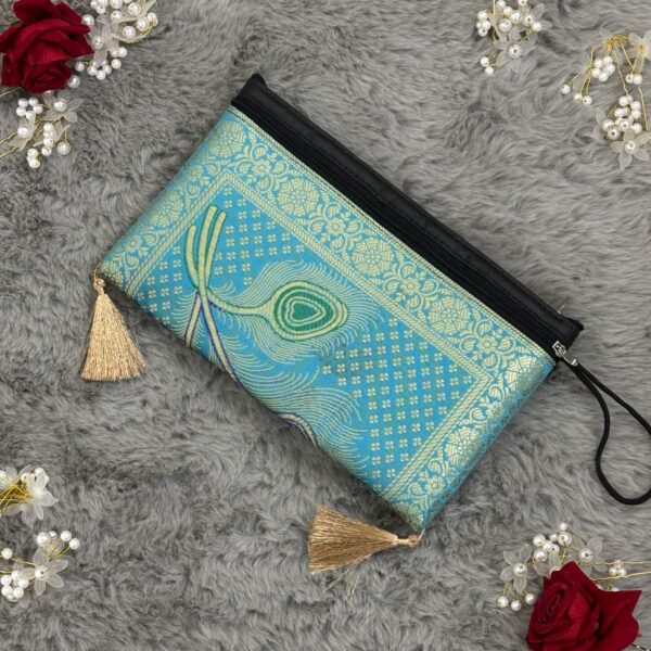 Elegant Banarasi Handmade Wallet – 10x5 inch | 3 Zip Closure | Lightweight & Stylish