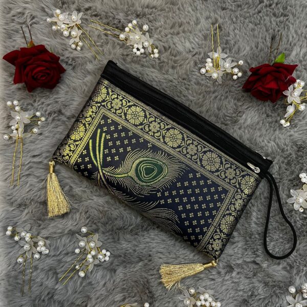 Elegant Banarasi Handmade Wallet – 10x5 inch | 3 Zip Closure | Lightweight & Stylish