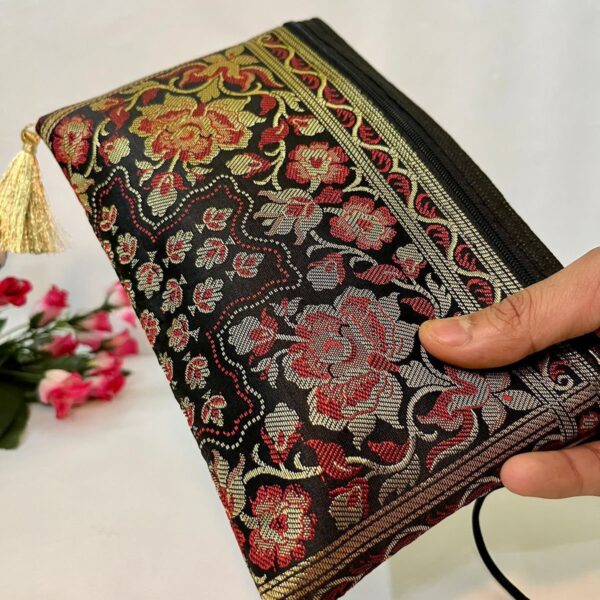 Elegant Banarasi Handmade Wallet – 10x5 inch | 3 Zip Closure | Lightweight & Stylish