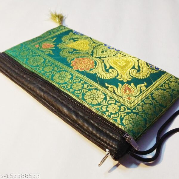 Elegant Banarasi Handmade Wallet – 10x5 inch | 3 Zip Closure | Lightweight & Stylish