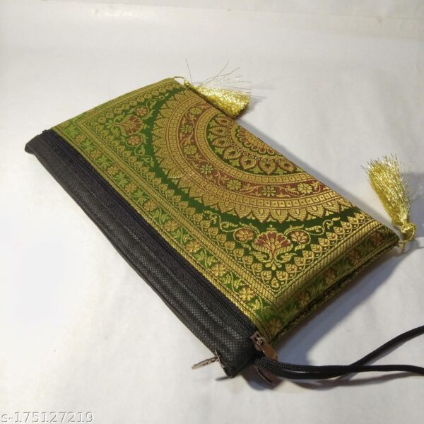 Elegant Banarasi Handmade Wallet – 10x5 inch | 3 Zip Closure | Lightweight & Stylish