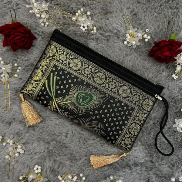 Elegant Banarasi Handmade Wallet – 10x5 inch | 3 Zip Closure | Lightweight & Stylish