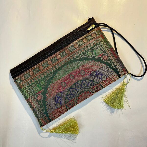 Elegant Banarasi Handmade Wallet – 10x5 inch | 3 Zip Closure | Lightweight & Stylish