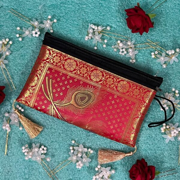 Elegant Banarasi Handmade Wallet – 10x5 inch | 3 Zip Closure | Lightweight & Stylish