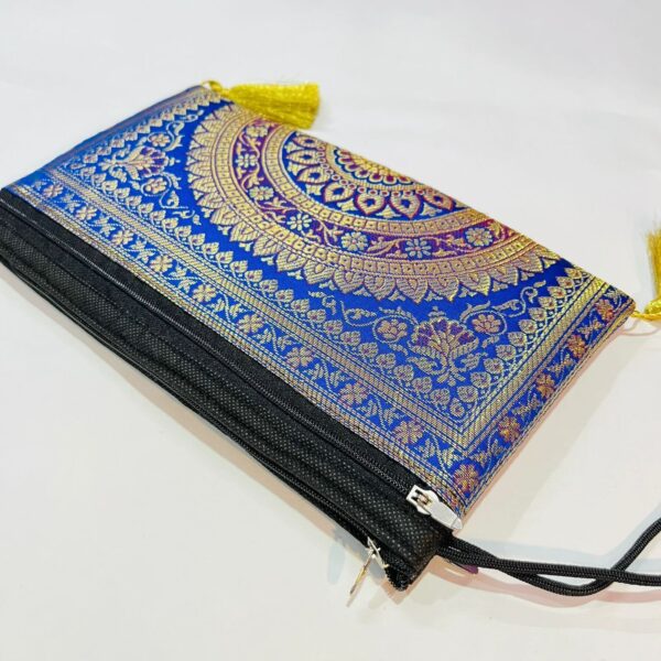 Elegant Banarasi Handmade Wallet – 10x5 inch | 3 Zip Closure | Lightweight & Stylish