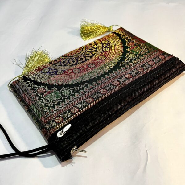 Elegant Banarasi Handmade Wallet – 10x5 inch | 3 Zip Closure | Lightweight & Stylish