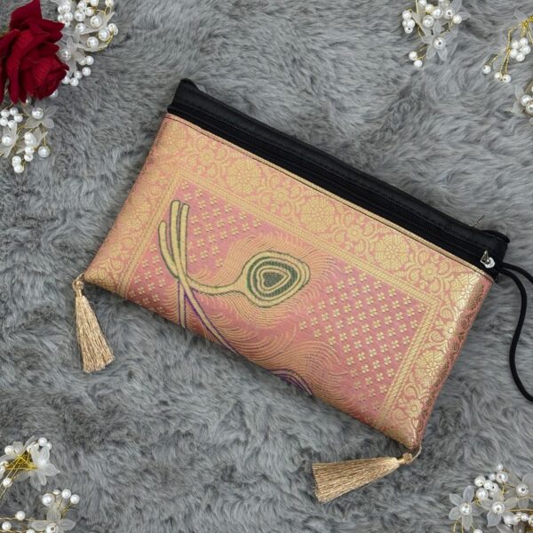 Elegant Banarasi Handmade Wallet – 10x5 inch | 3 Zip Closure | Lightweight & Stylish