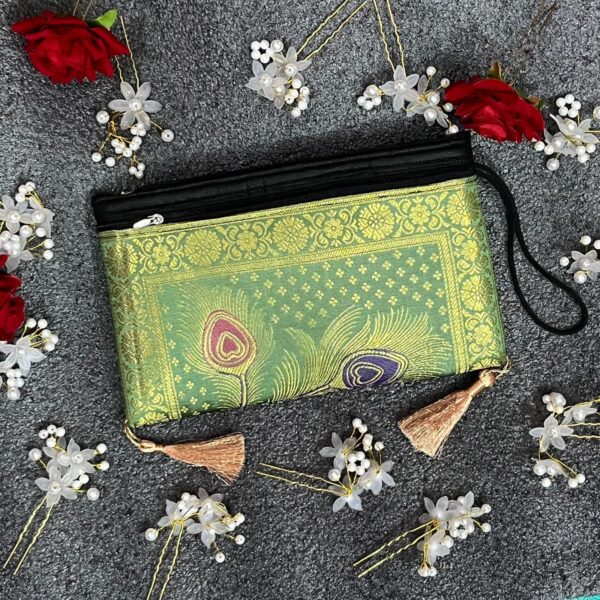 Elegant Banarasi Handmade Wallet – 10x5 inch | 3 Zip Closure | Lightweight & Stylish