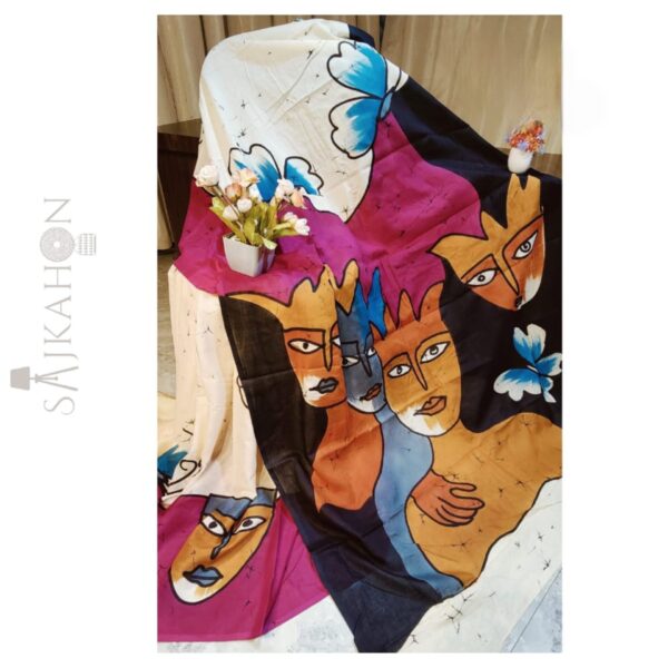 Hand Printed Cotton Malmal Saree with Blouse Piece | Pure Cotton