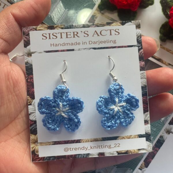 Blue Flower Crochet Earrings – Handmade, Eco-Friendly Floral Jewellery