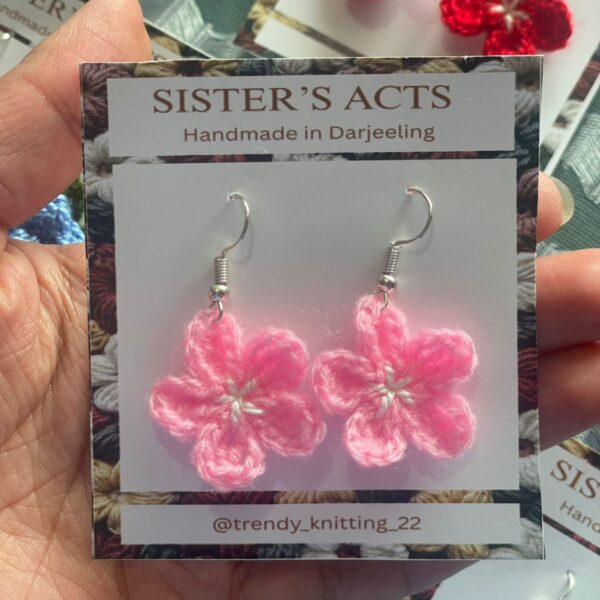 Pink Flower Crochet Earrings – Handmade, Eco-Friendly Floral Jewellery
