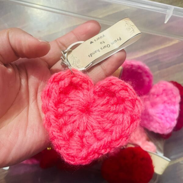 Rose Ember – Handmade Pinkish Red Crochet Heart Charm | Keychain, Phone Charm, Bag Charm & Eco-Friendly Gift