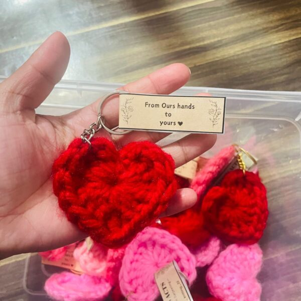 Set of 3 Handmade Crochet Heart Charms – Blush Bloom, Rose Ember & Red Flame | Keychain, Bag Charm, Phone Charm | Eco-Friendly Gift Set