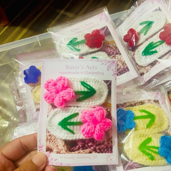 Handmade Crochet Pink Flower Hair Clip | Soft Eco-Friendly Accessory for All Ages