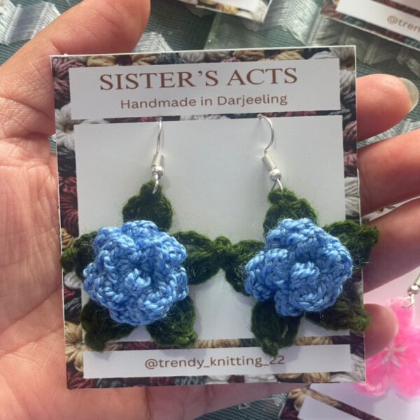 Handmade Crochet Blue Earrings | Lightweight Boho Drop Earrings | Eco-Friendly Jewellery