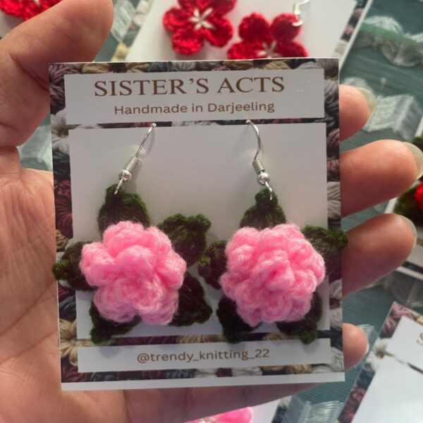 Handmade Crochet Pink Earrings | Lightweight Boho Drop Earrings | Eco-Friendly Jewellery